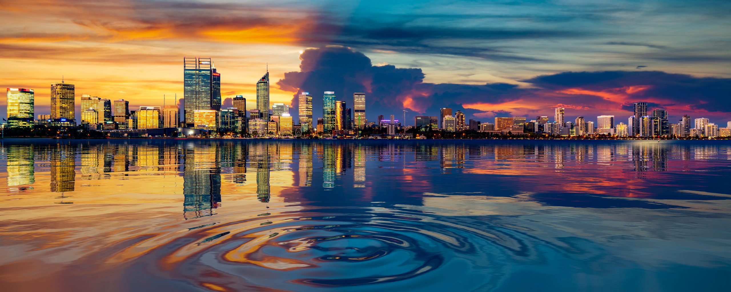 Perth cityscape and reflection in the river